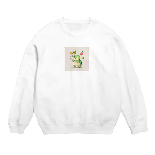 かわいいカメのジャグリングフルーツ Crew Neck Sweatshirt