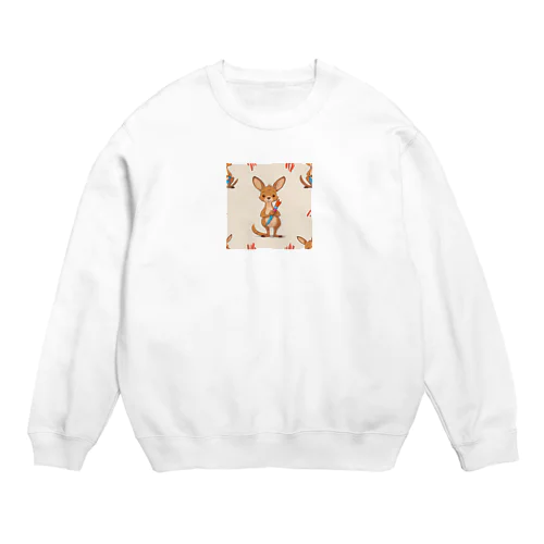 かわいいカンガルーとおもちゃのペイントブラシ Crew Neck Sweatshirt