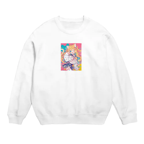 カラフルな猫耳の女の子のキャラクター Crew Neck Sweatshirt