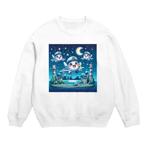 キラキラ夜景飛行くん Crew Neck Sweatshirt