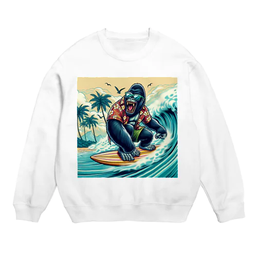 サーフィンするゴリラのグッズコレクション Crew Neck Sweatshirt