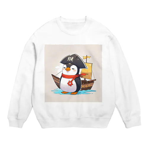 おもちゃの海賊船に乗ったかわいいペンギン Crew Neck Sweatshirt