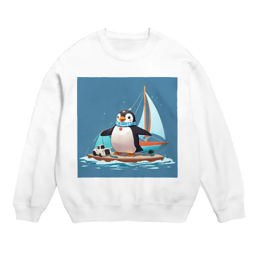 おもちゃのヨットでかわいいペンギンに出会おう Crew Neck Sweatshirt
