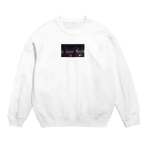 パソコン作業の女性 Crew Neck Sweatshirt