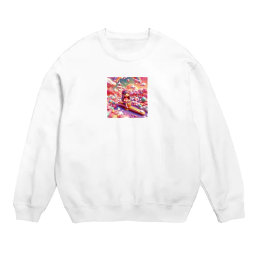 夕暮れ時のシーソー少女（３Dアニメ風） Crew Neck Sweatshirt