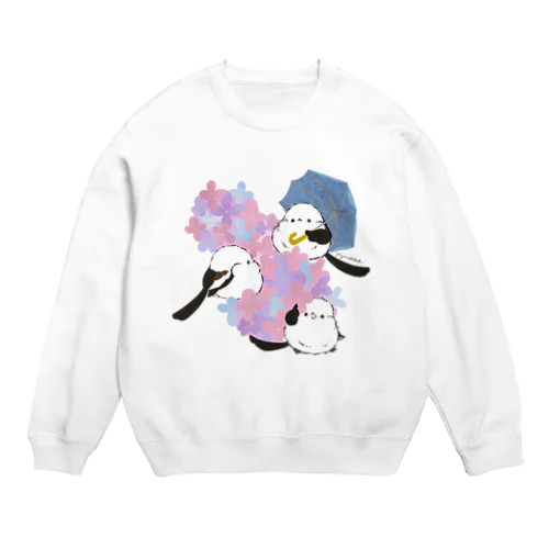 あじさいとシマエナガ_かさ＠ぴよ手帖 | シマエナガ雑貨 Crew Neck Sweatshirt