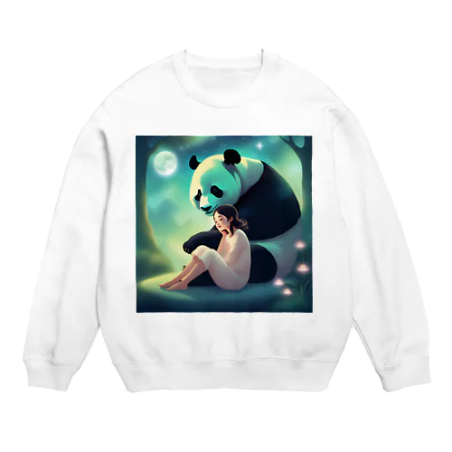 月夜のパンダと女の子4 Crew Neck Sweatshirt