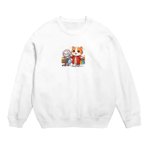 かわいい猫ちゃんと一緒にお買い物🐱💼  Crew Neck Sweatshirt