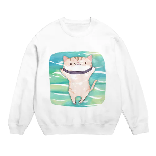 泳ぎたい　ねこ Crew Neck Sweatshirt