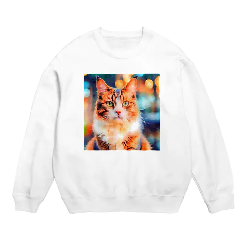 猫の水彩画/キジトラねこのイラスト Crew Neck Sweatshirt