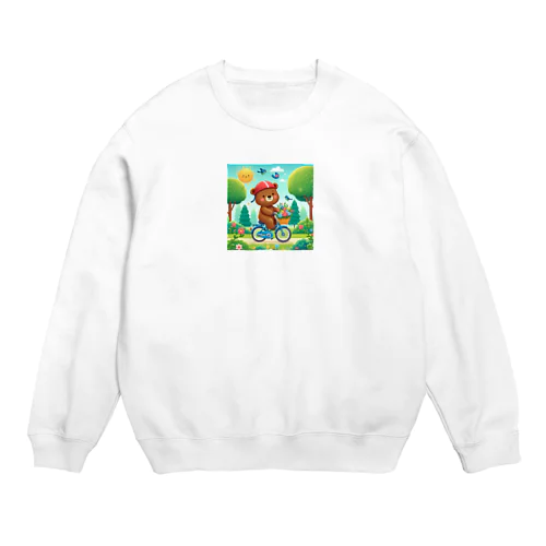 自転車に乗ったクマ　人気アイテム　かわいい Crew Neck Sweatshirt