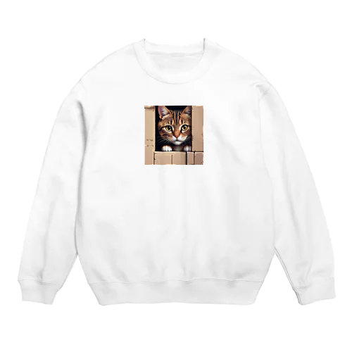 物陰から観察するかわいい猫 Crew Neck Sweatshirt