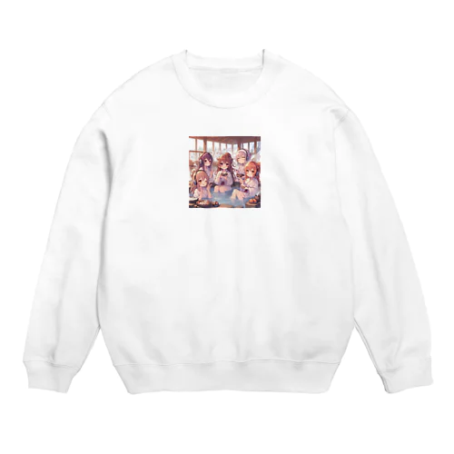 温泉を楽しむ女子 Crew Neck Sweatshirt