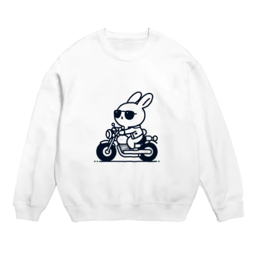 バイクに乗ったうさぎ Crew Neck Sweatshirt