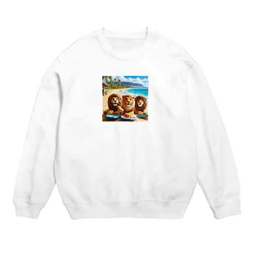 ハワイのリゾートビーチでサーフィンを楽しむ陽気なライオン達④ Crew Neck Sweatshirt