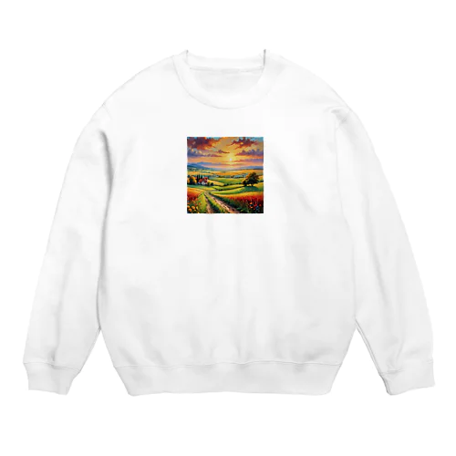 夕日に染まる田園風景 Crew Neck Sweatshirt