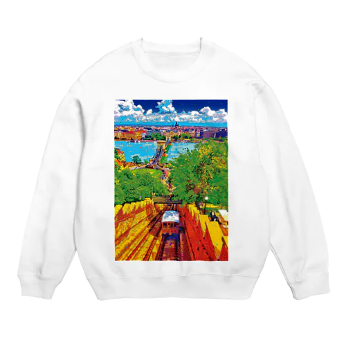 ハンガリー ブダ城ケーブルカーとブダペストの街並み Crew Neck Sweatshirt