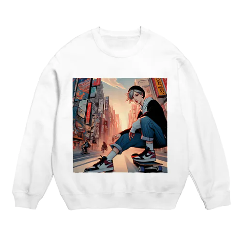 スタイリッシュなストリートファッションを楽しむ韓国漫画風の若者たち Crew Neck Sweatshirt