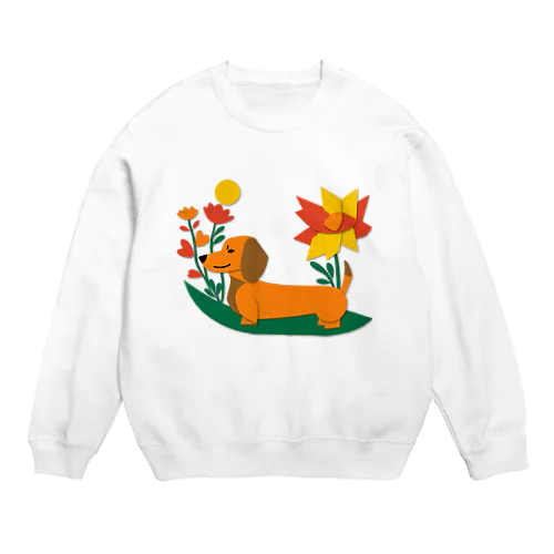 ダックスフンドとお花 Crew Neck Sweatshirt