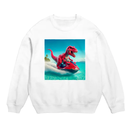 ジェットスキーを楽しむ赤ティラノ Crew Neck Sweatshirt