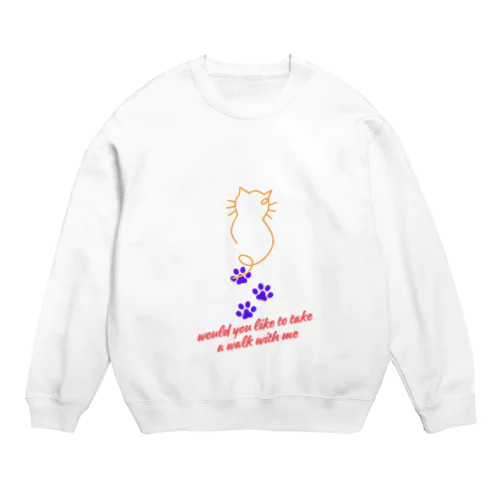 お散歩してる猫🐈 Crew Neck Sweatshirt