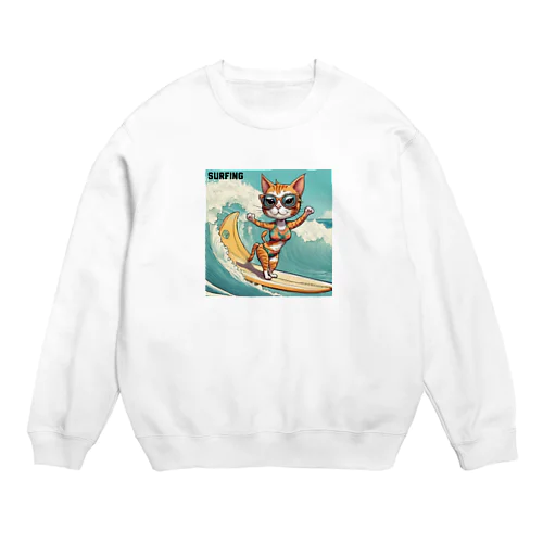 SURFING猫（女の子バージョン） Crew Neck Sweatshirt