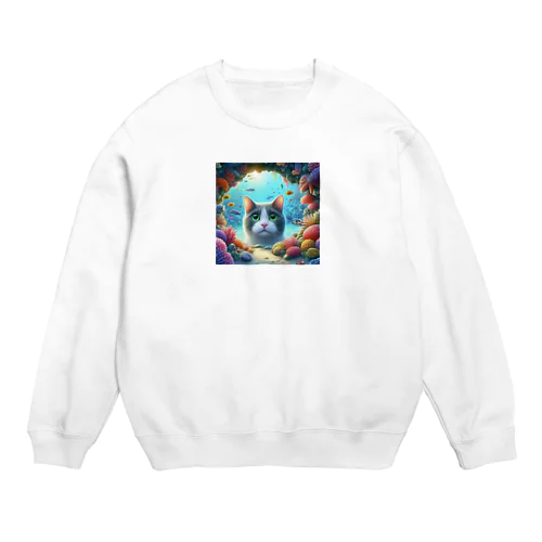 珊瑚に癒される猫 Crew Neck Sweatshirt