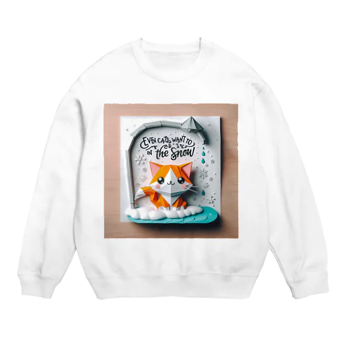 雪で遊ぶ猫？🐱 Crew Neck Sweatshirt