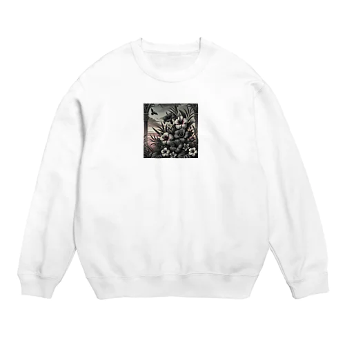 ゴシック風なトロピカルフラワー Crew Neck Sweatshirt