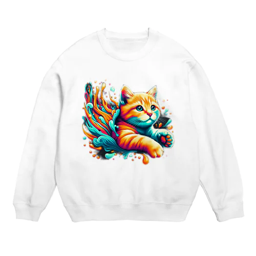 飛び出す猫 Crew Neck Sweatshirt