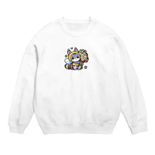 花束きぐるみネコ Crew Neck Sweatshirt