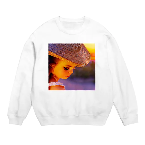 麦わら帽子のクラシックガール Crew Neck Sweatshirt