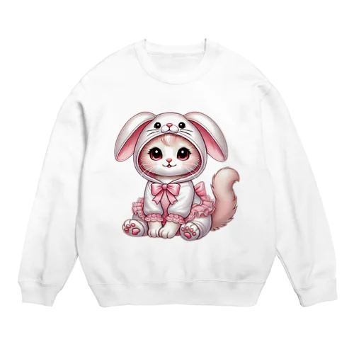 ふわふわバニーコスチュームのかわいい子猫 Crew Neck Sweatshirt