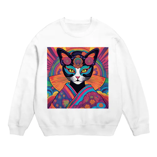 芸者　黒猫 Crew Neck Sweatshirt