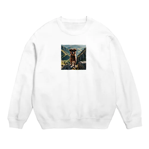 山の麓にいる犬 dog top the mountain Crew Neck Sweatshirt