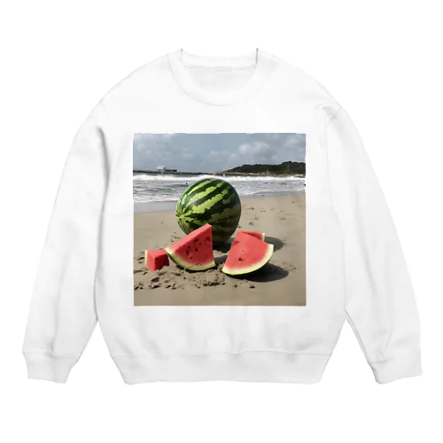 浜辺のスイカ Crew Neck Sweatshirt