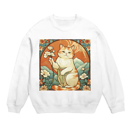 幸運を招いてない猫。花を持ってるだけよね Crew Neck Sweatshirt