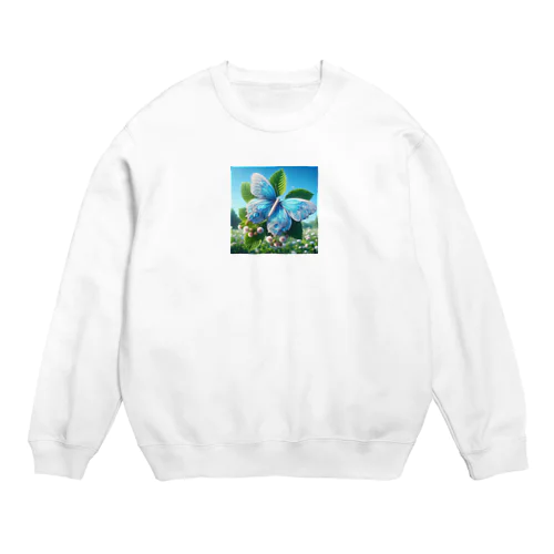 水色に舞う美しい蝶々 Crew Neck Sweatshirt