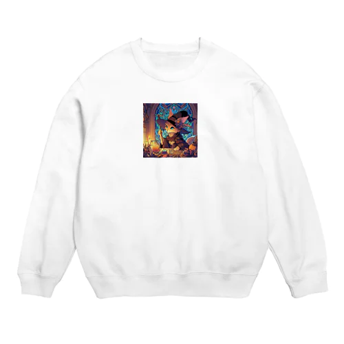 魔法の杖を持った猫 Crew Neck Sweatshirt