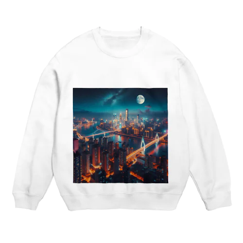 月夜に輝く未来都市 Crew Neck Sweatshirt