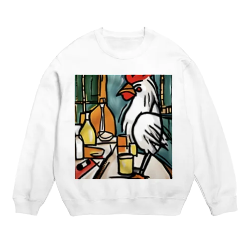 にわとりさん朝ごはんを食べる！ Crew Neck Sweatshirt