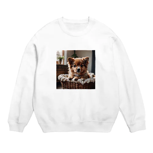 バスケットからのぞくワンちゃん Crew Neck Sweatshirt