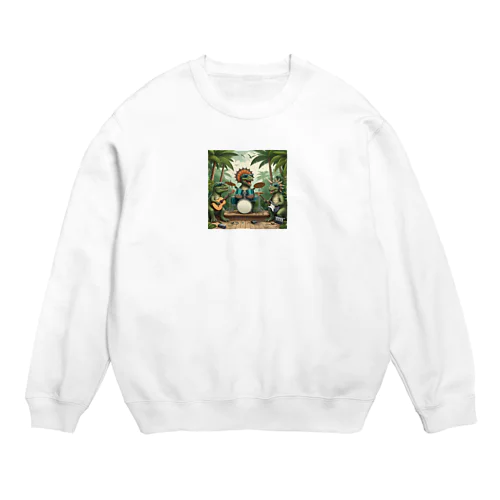 かっこいい恐竜　楽器演奏家 Crew Neck Sweatshirt