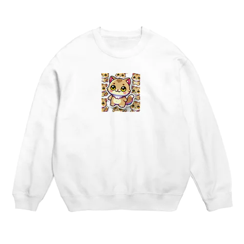 ふんわりした薄茶色に包まれた、ふんわりとした猫 Crew Neck Sweatshirt