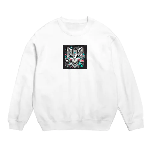 幾何学模様の猫003 Crew Neck Sweatshirt