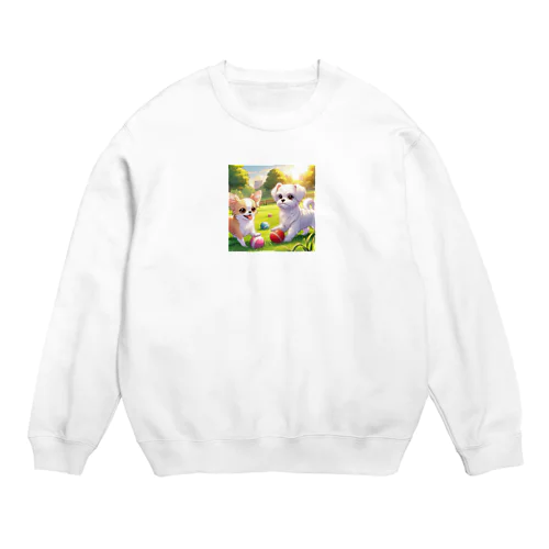 チワワとマルチーズの遊びの会議 Crew Neck Sweatshirt