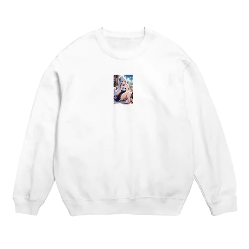 猫耳ロング美女イラスト① Crew Neck Sweatshirt