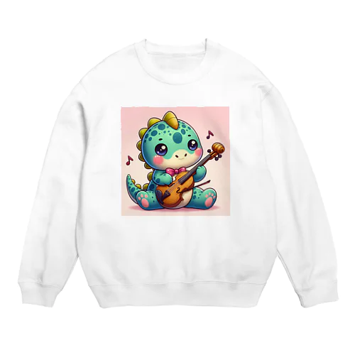 かわいい恐竜がバイオリン練習中 Crew Neck Sweatshirt