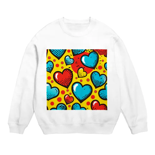 ハート　赤　水色　黄色　オレンジ　可愛い Crew Neck Sweatshirt