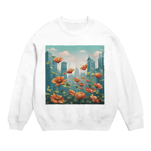 都市の背景に浮かぶ花 Crew Neck Sweatshirt